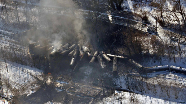 Wreckage from a train derailment this week in West Virginia. Credit: Associated Press