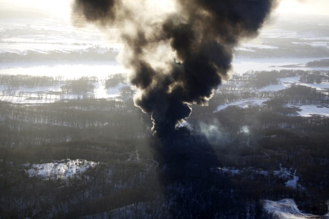 Yesterday's derailment in Galena, Ill is still burning.