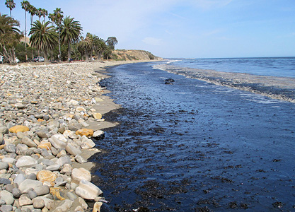 Oil on the beach at Refugio State Park in Santa Barbara, California, on May 19, 2015. (Photo by U.S. Coast Guard)